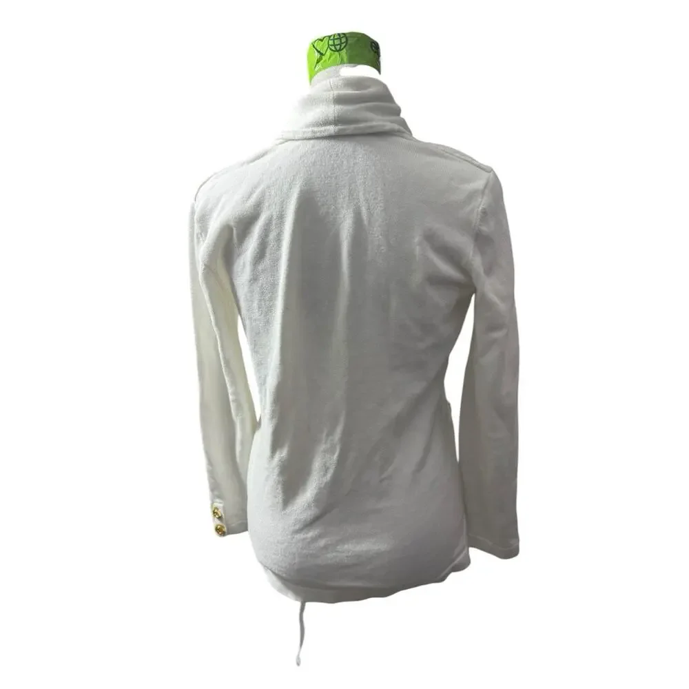 Mini Rose Women’s White Blazer Jacket S Cotton Nylon Spandex Gold Buttons - Picture 9 of 12
